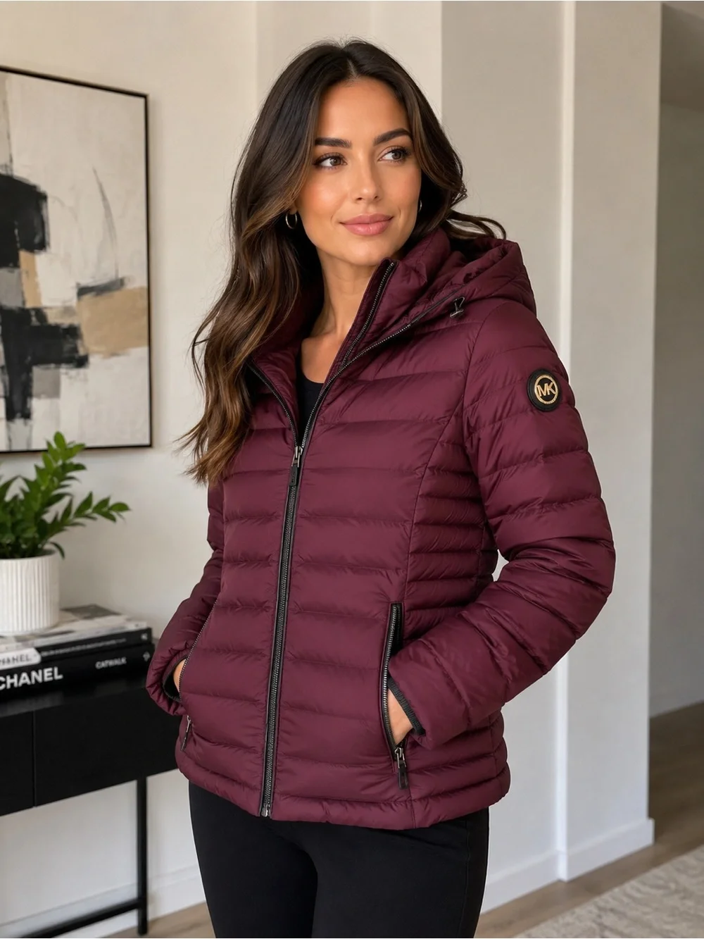 Michael Kors Quilted Hooded Puffer Jacket - Burgundy